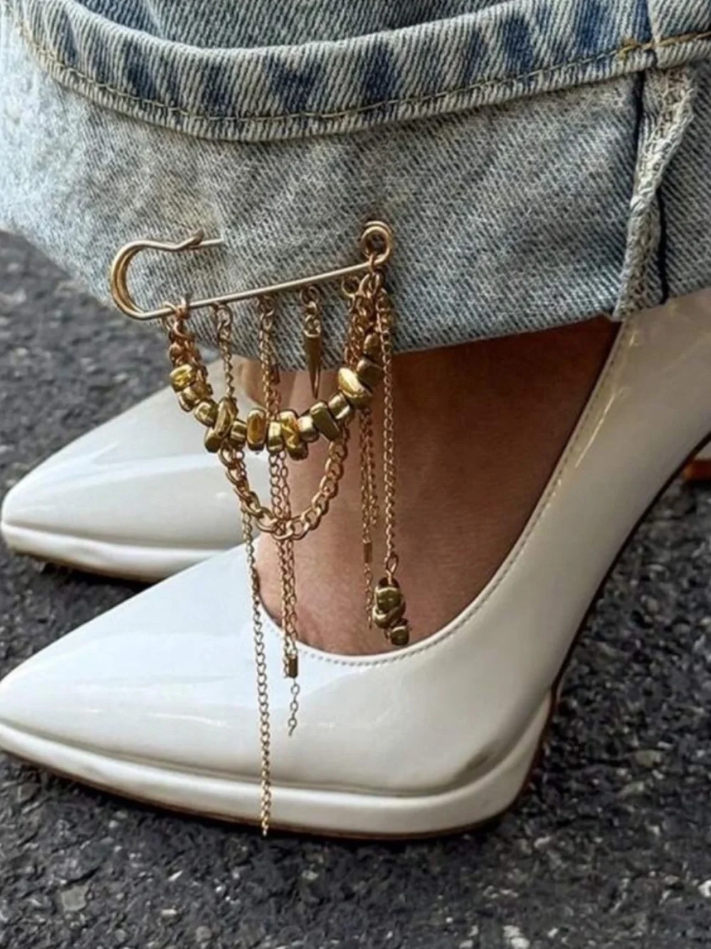 Anthropologie Gold Cascading Chain Pin Brooch